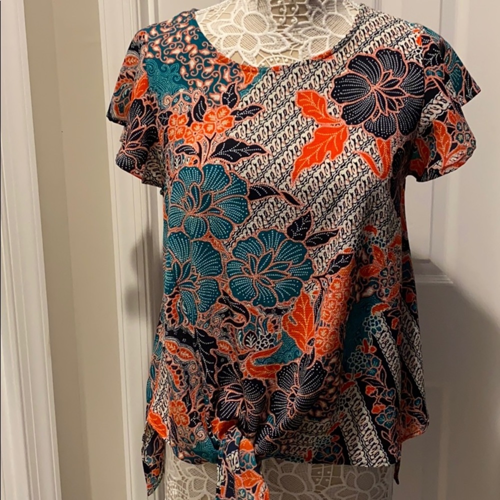 Women’s Floral Short Sleeve Tie Blouse